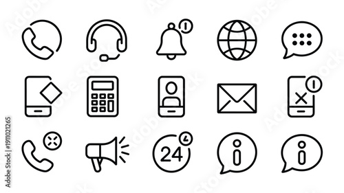 Set of 15 social network and communication icons isolated on transparent background for your website design