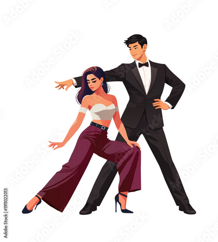 Latin Dance Couple in Elegant Evening and Casual Mix Style Vector Illustration