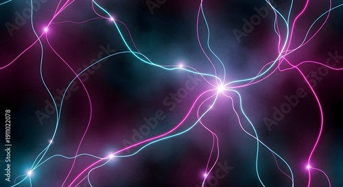 Abstract Glowing Neural Network Background with Pink and Blue Lines