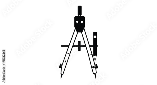 A simple black and white illustration depicts a drafting compass a tool utilized for drawing circles and arcs