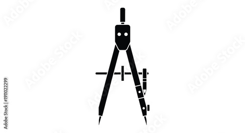 A simple black and white illustration of a drawing compass a tool used for creating circles and arcs