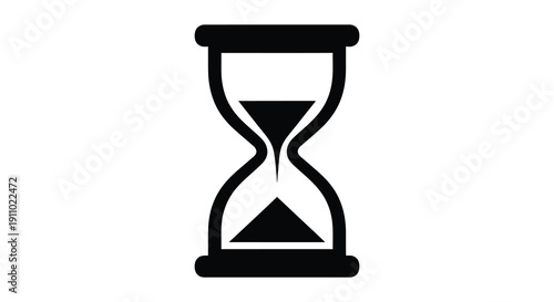 A simple black silhouette of an hourglass depicts the passage of time with sand nearly depleted high quality