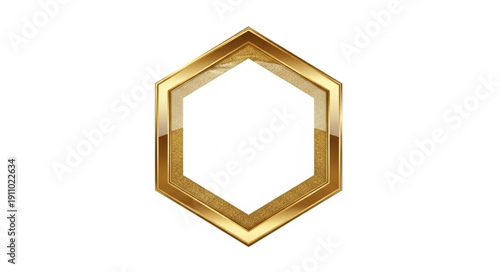 Gold Hexagon Frame on White.