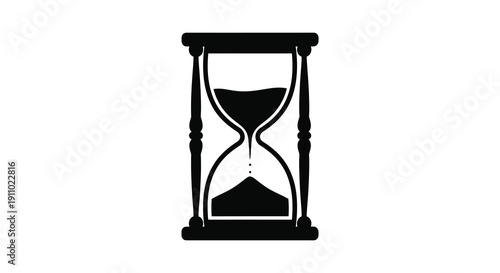 A stark black and white illustration depicts a classic hourglass symbolizing the passage of time and mortality high quality professional