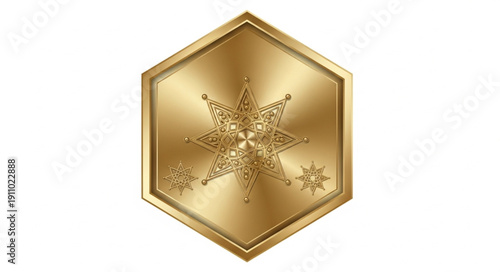 Gold Hexagon with Snowflake Design.