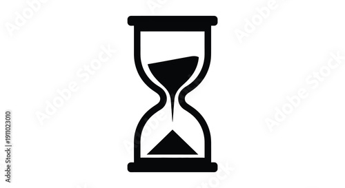 A minimalist black silhouette depicts an hourglass symbolizing the passage of time and fleeting moments high quality professional