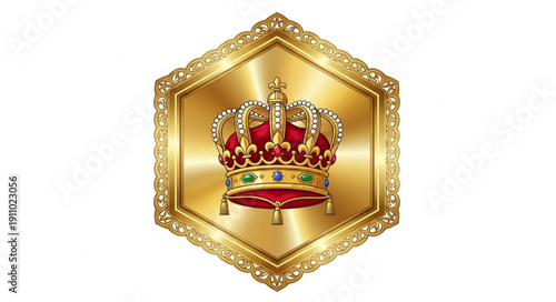 Gold Hexagon Badge with Crown Emblem.