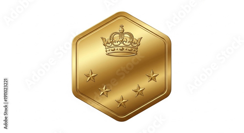Gold Hexagon Badge with Crown Emblem.