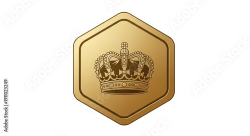 Gold Hexagon Badge with Crown Emblem.