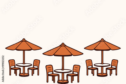 outdoor seating area: tables,chairs,and umbrellas