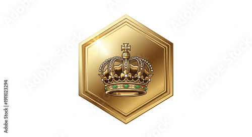 Gold Hexagon Badge with Crown Emblem.