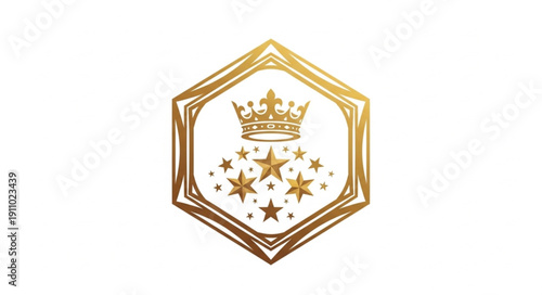 Gold Hexagon Badge with Crown Stars.