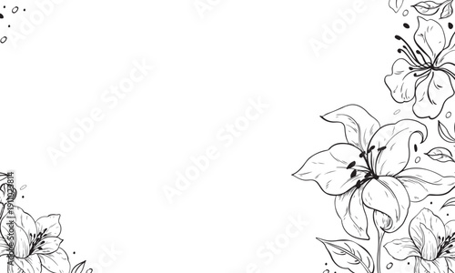 Hand-drawn rectangular frame with floral designs. The frame features various flowers and leaves, creating an elegant border around an empty space for text.