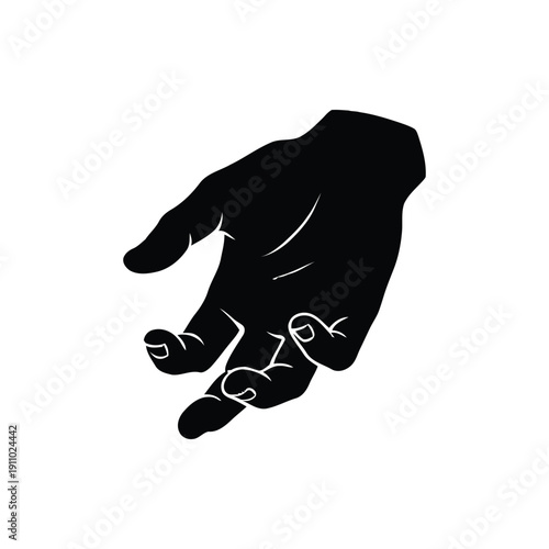 Relaxed Resting Hand Silhouette Vector. Natural Hand Pose Black Silhouette. Gentle Bent Fingers Clip Art Illustration.