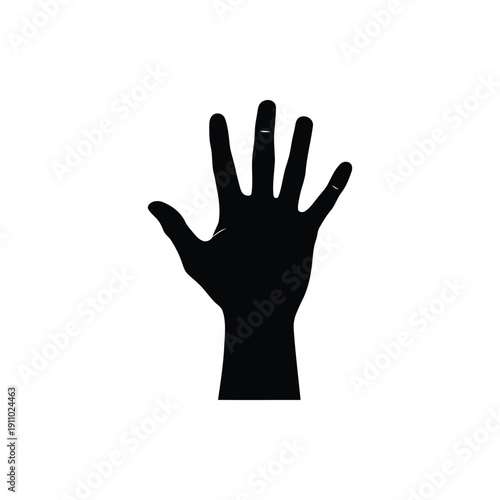 Hand Reaching Upward Silhouette Vector. Stretched Fingers Gesture Black Silhouette. Uplifted Human Hand Clip Art Illustration.