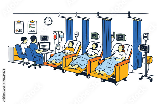 hospital infusion therapy illustration,patients receiving iv drips