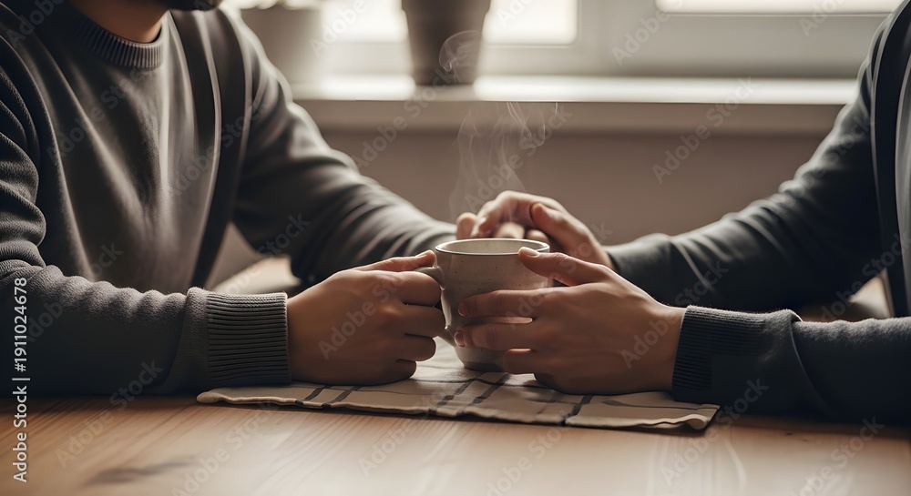 Obraz premium Close-up of hands resting on a table during a meeting or formal conversation, representing trust