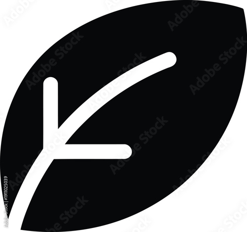 Simple solid black icon representing a single smooth elliptical leaf with a central vein structure depicted in white.