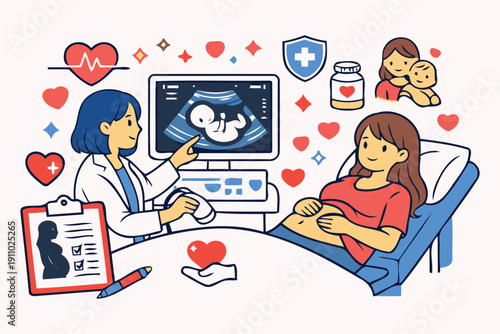 pregnancy ultrasound: doctor shows baby scan to expectant mother