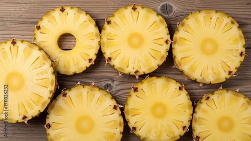 Wallpaper Mural Fresh Pineapple Slices on Wooden Background. Torontodigital.ca
