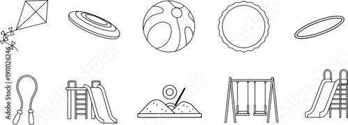 Set of fitness and sports equipment icons line art black and white vector illustration