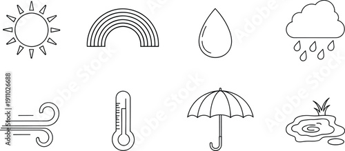 Weather icons set flat design isolated vector elements for forecast and climate