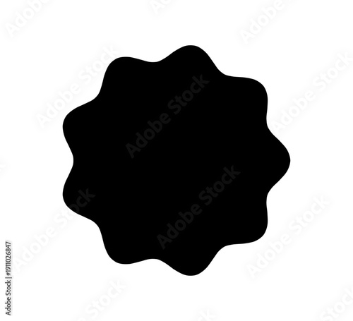 Badge shape. Offer sticker. Black zigzag cicle isolated on white background. Starburst waves circle stiker. Discount label buble. Round sale bubble. Scallop stamp. Icon tag price. Vector illustration