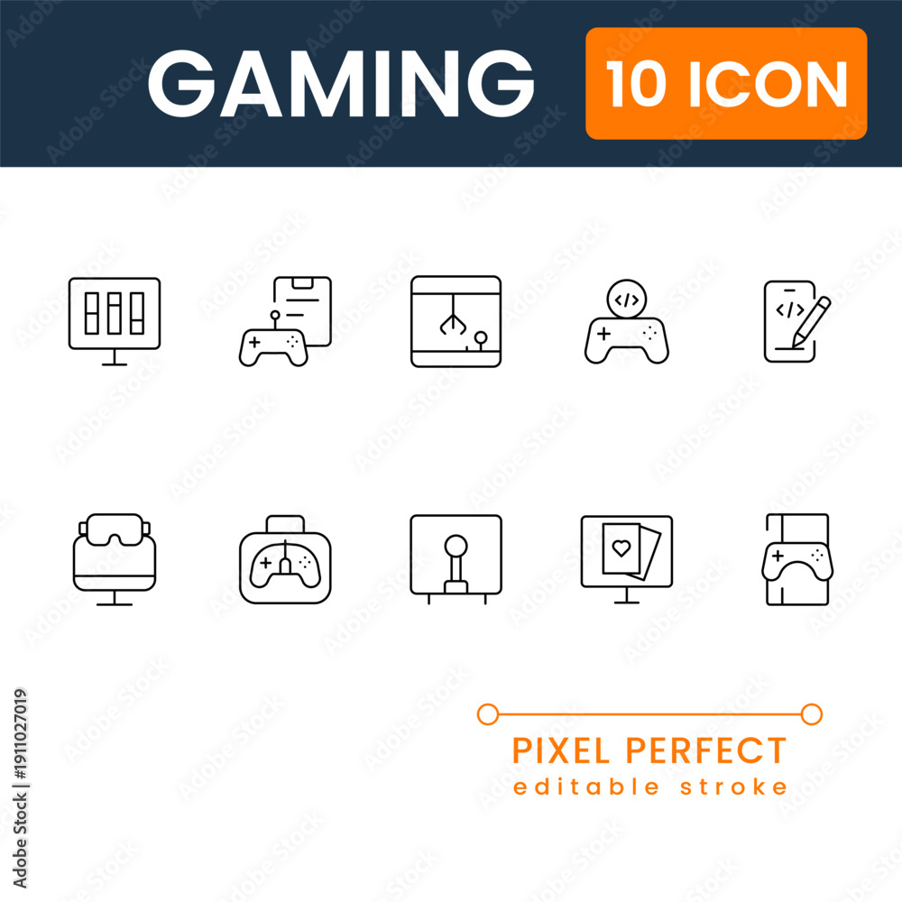 Obraz premium gaming and esports icon set, video game controller headset symbols, modern flat vector online gaming UI icons