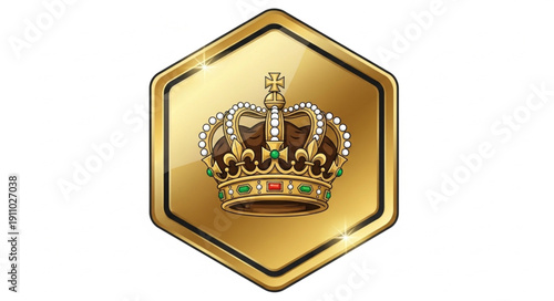 Golden Crown Emblem Hexagonal Badge.
