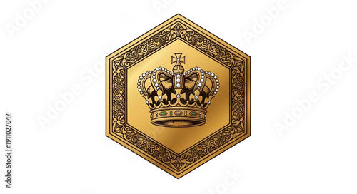 Golden Crown Emblem Hexagonal Badge.