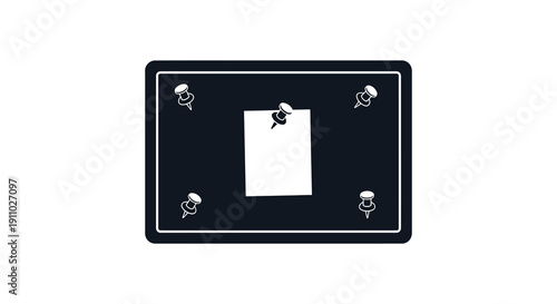 A dark navy bulletin board with four pushpins securing a blank white rectangular note in the center
