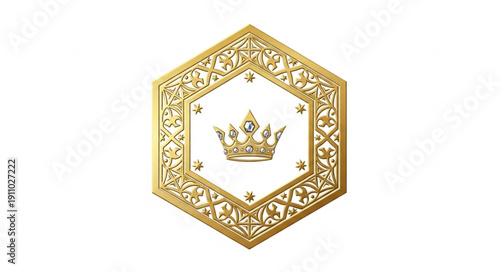 Golden Crown Emblem Hexagonal Frame.