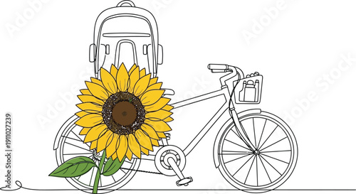 Bicycle with Sunflower and Backpack