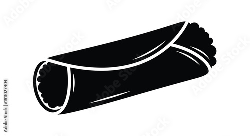 A minimalist black and white illustration depicts a rolled burrito showcasing its cylindrical shape and textured exterior high quality professional