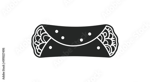 A simple black and white line drawing depicts a burrito with visible fillings showcasing a classic mexican food item
