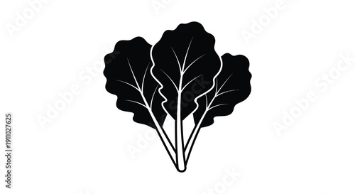 A simple black and white illustration depicts a bunch of leafy greens possibly beet greens or chard