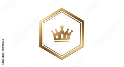 Golden Crown Emblem Hexagon Logo.