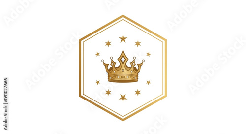 Golden Crown Emblem Hexagon Logo.