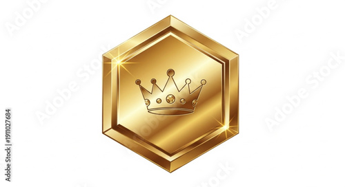 Golden Crown Emblem Hexagon Logo.