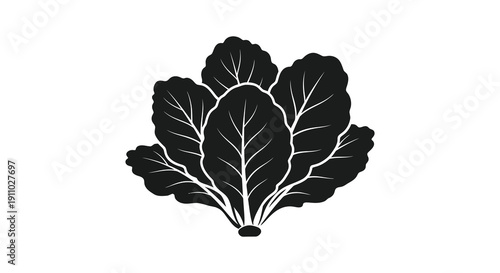 A stark black and white illustration depicts a bunch of leafy greens likely bok choy or similar vegetable high quality
