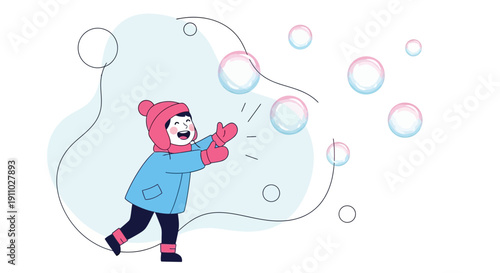 Joyful Child Reaching For Bubbles Outdoor Fun