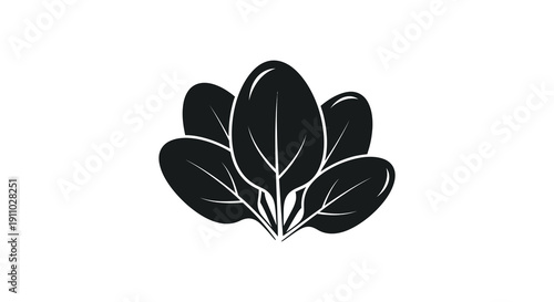 A striking black and white image depicting a cluster of stylized overlapping leaves forming a floral shape