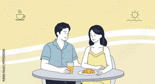 Joyful Couple Enjoying a Relaxing Breakfast Together Outdoors