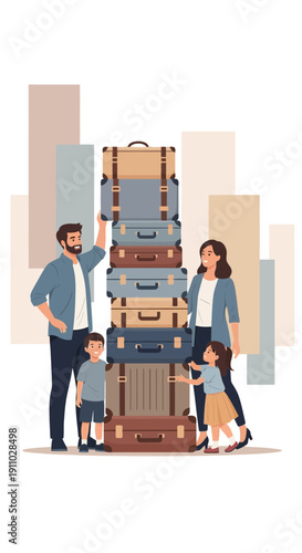 Joyful Family Embarks On A Luggage Laden Adventure Of Grand Proportions