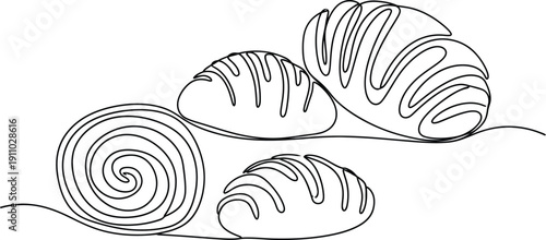 Continuous Line Drawing of Croissants and Bread