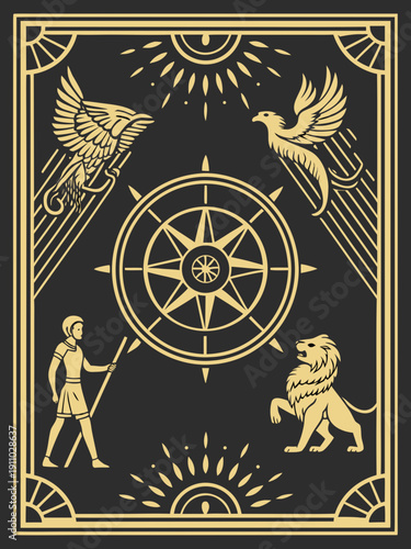 Wheel of Fortune tarot card with zodiac creatures and mystic compass
