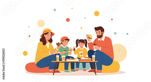 Joyful Family Gathering For A Casual Meal Together With Kids And Parents