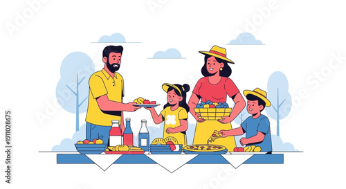 Joyful Family Gathering Outdoor Picnic Feast With Delicious Food
