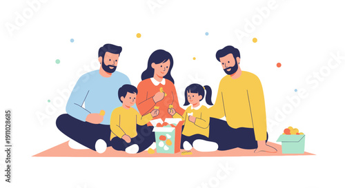 Joyful Family Gathering Sharing Candies And Fun Moments Together
