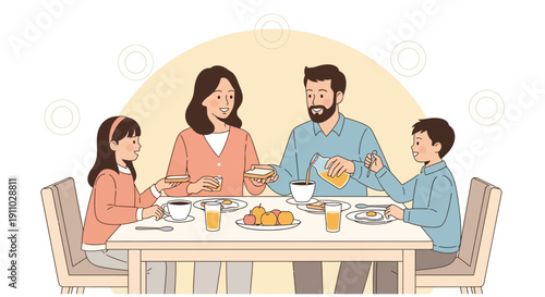 Joyful Family Morning Meal Together And Healthy Breakfast Scene